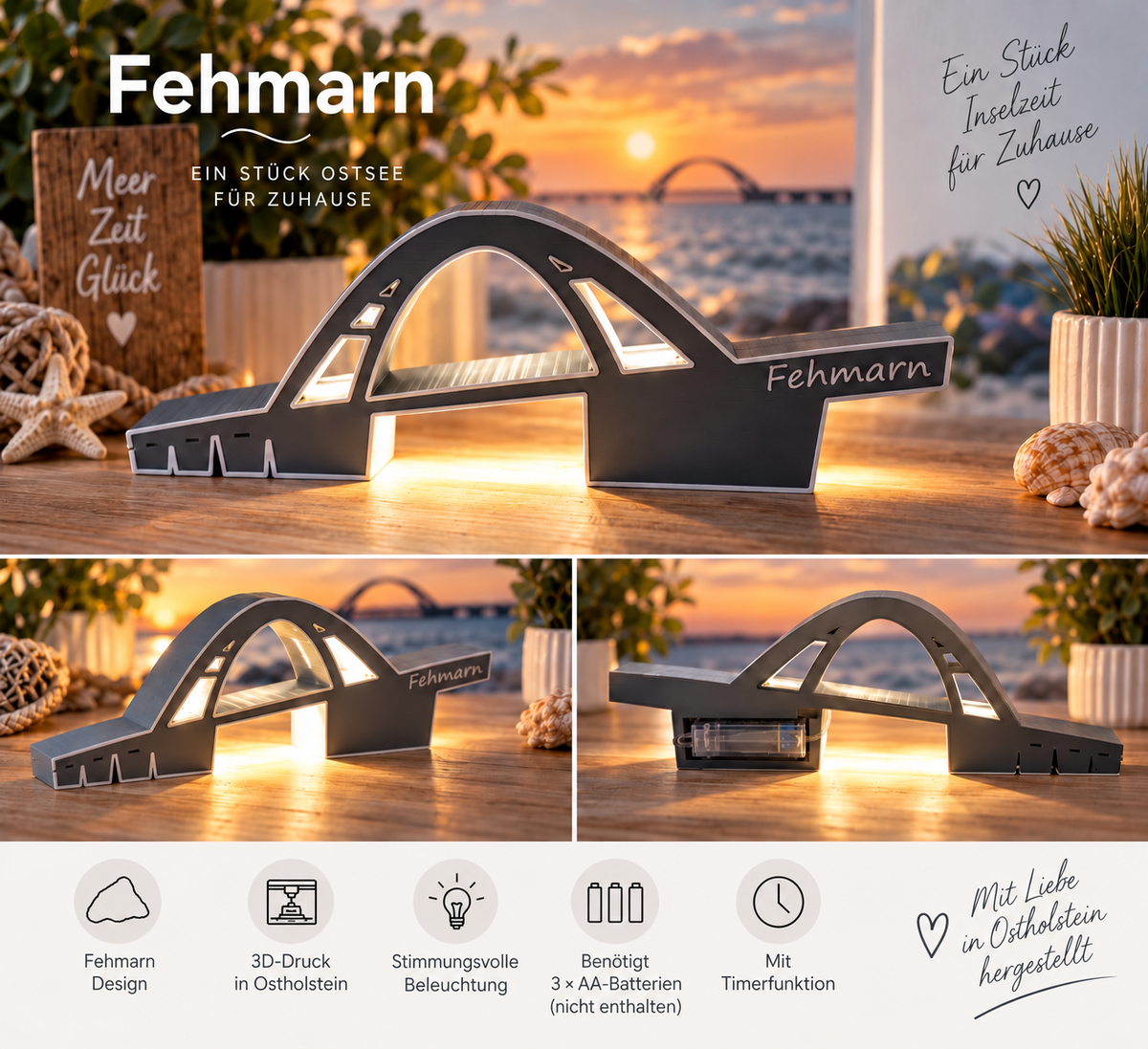 Fehmarnsundbrücke mit Licht – ein Stück Fehmarn für Zuhause