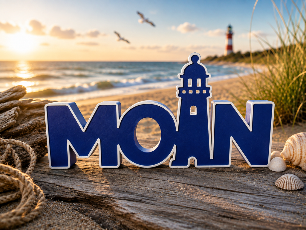 MOIN Aufsteller mit Leuchtturm | Maritime Deko | 3D-Druck