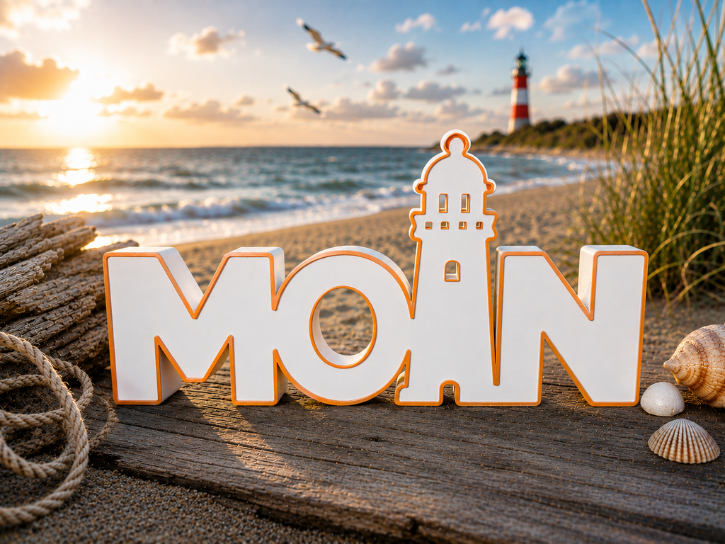 MOIN Aufsteller mit Leuchtturm | Maritime Deko | 3D-Druck