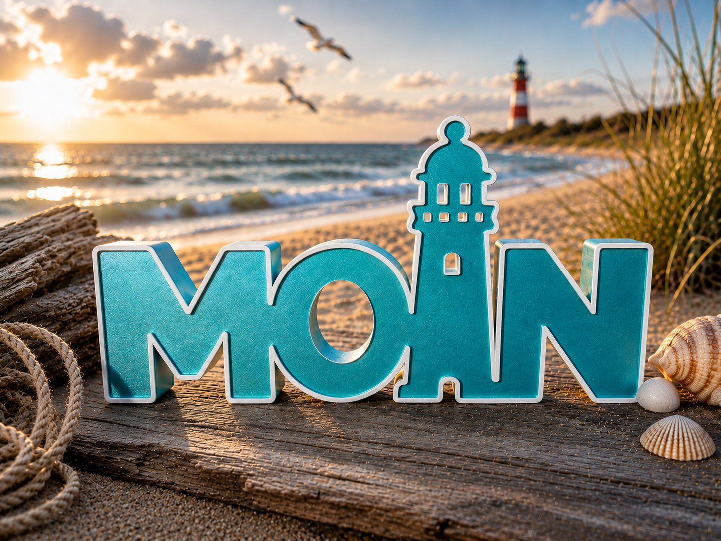 MOIN Aufsteller mit Leuchtturm | Maritime Deko | 3D-Druck