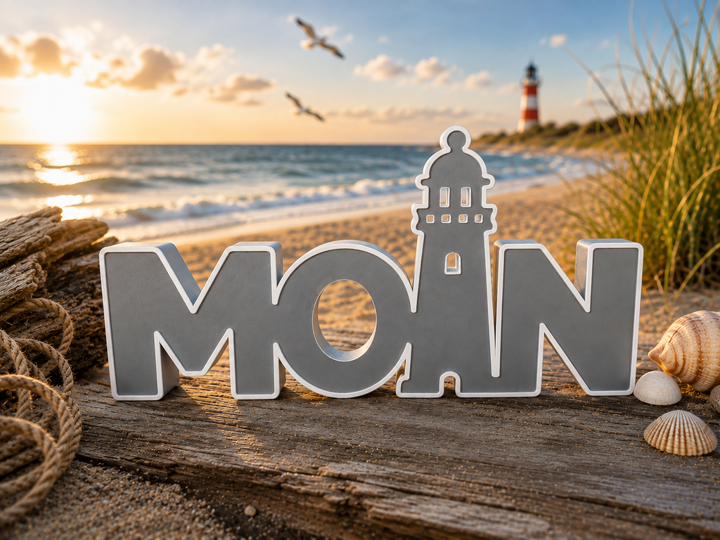 MOIN Aufsteller mit Leuchtturm | Maritime Deko | 3D-Druck