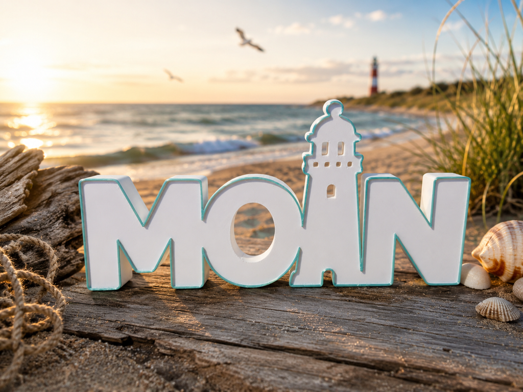 MOIN Aufsteller mit Leuchtturm | Maritime Deko | 3D-Druck