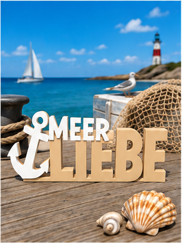 MEERLIEBE – 3D-Dekoaufsteller mit Anker | Maritime Deko