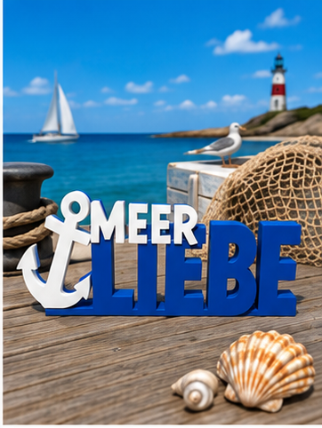 MEERLIEBE – 3D-Dekoaufsteller mit Anker | Maritime Deko