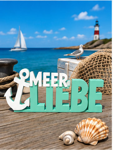 MEERLIEBE – 3D-Dekoaufsteller mit Anker | Maritime Deko
