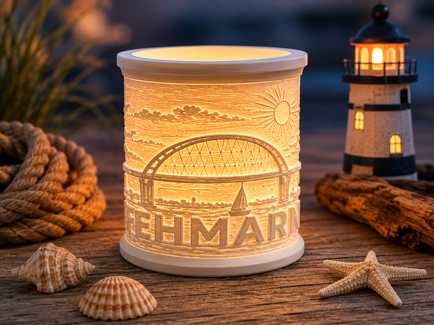 Fehmarn Lithophane LED-Windlicht – 3D gedruckte Leuchtdekoration